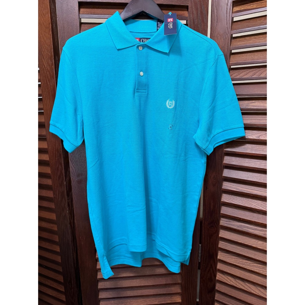 Chaps Mens Short Sleeve Pique Polo Shirt Island Blu Turquoise Size M NEW